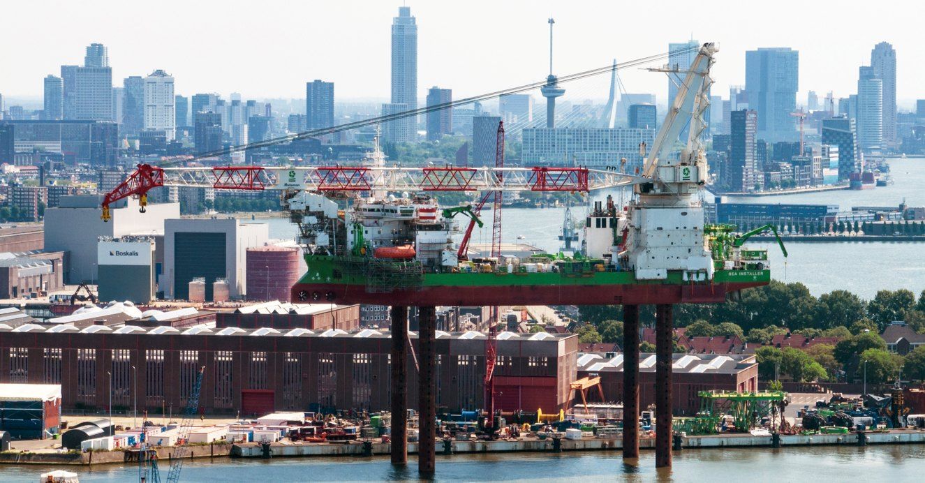 Rotterdam harbour and skyline from the RDM base